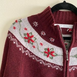 Woolrich fair isle grandma zip up cardigan sweater